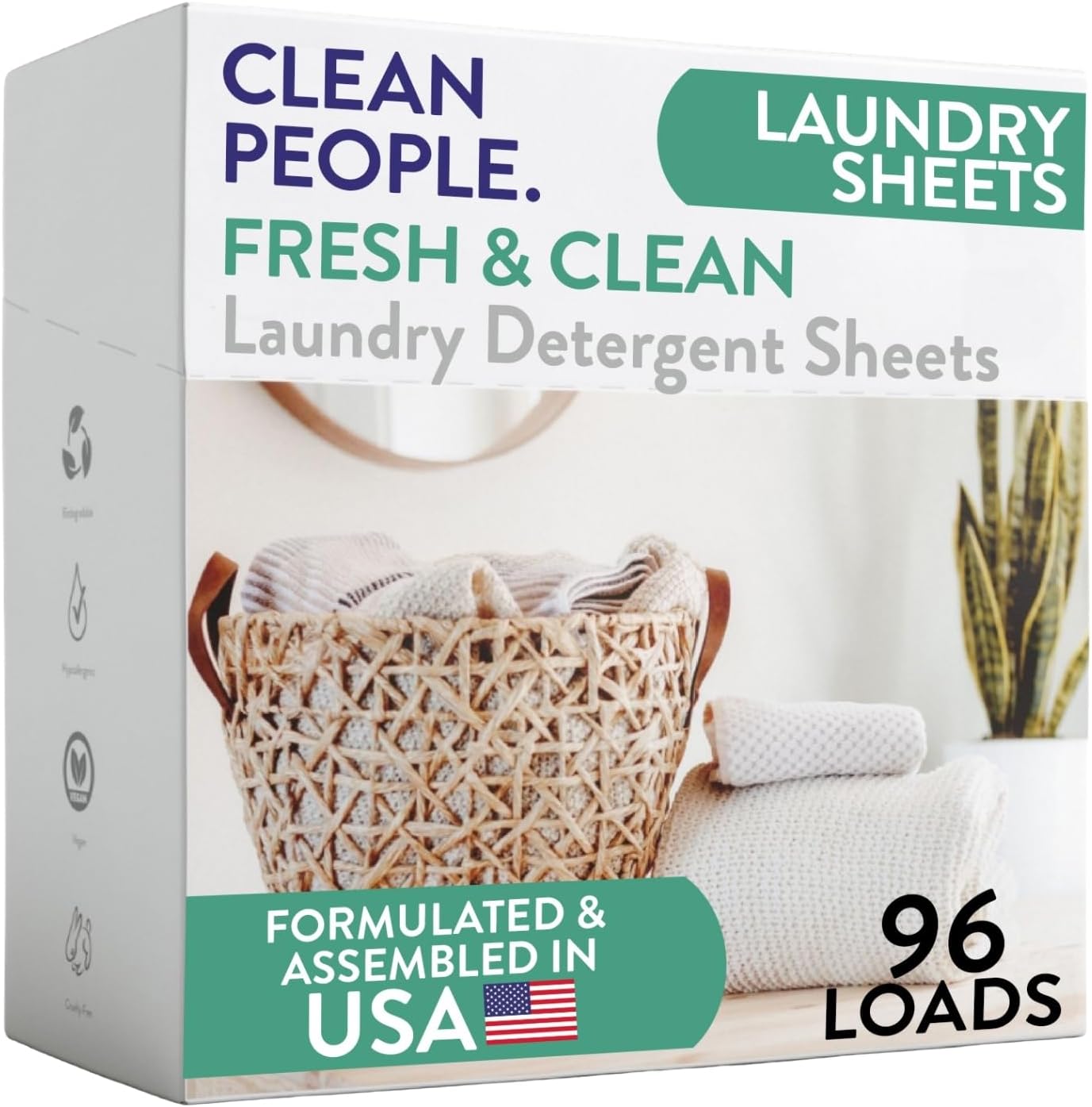 The Clean People Laundry Detergent Sheets - Laundry Soap - Ultra Concentrated, Recyclable Packaging, Stain Fighting - Fresh Scent, 32 Pack