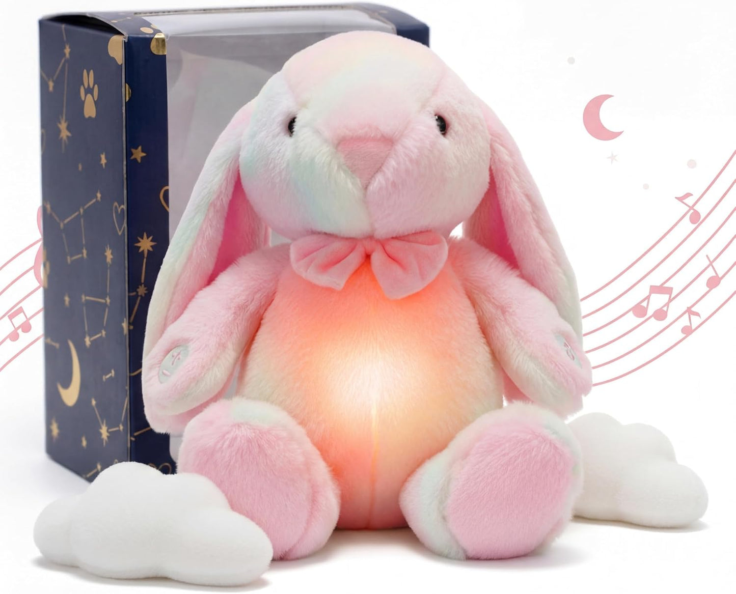 Breathing Bunny Stuffed Animal, 17 Inch Rainbow Plush with Rhythmic Breathing Motion, Soft Light & Soothing Sounds, Calming Sleep Companion Gift for Kids, Girls & Adults