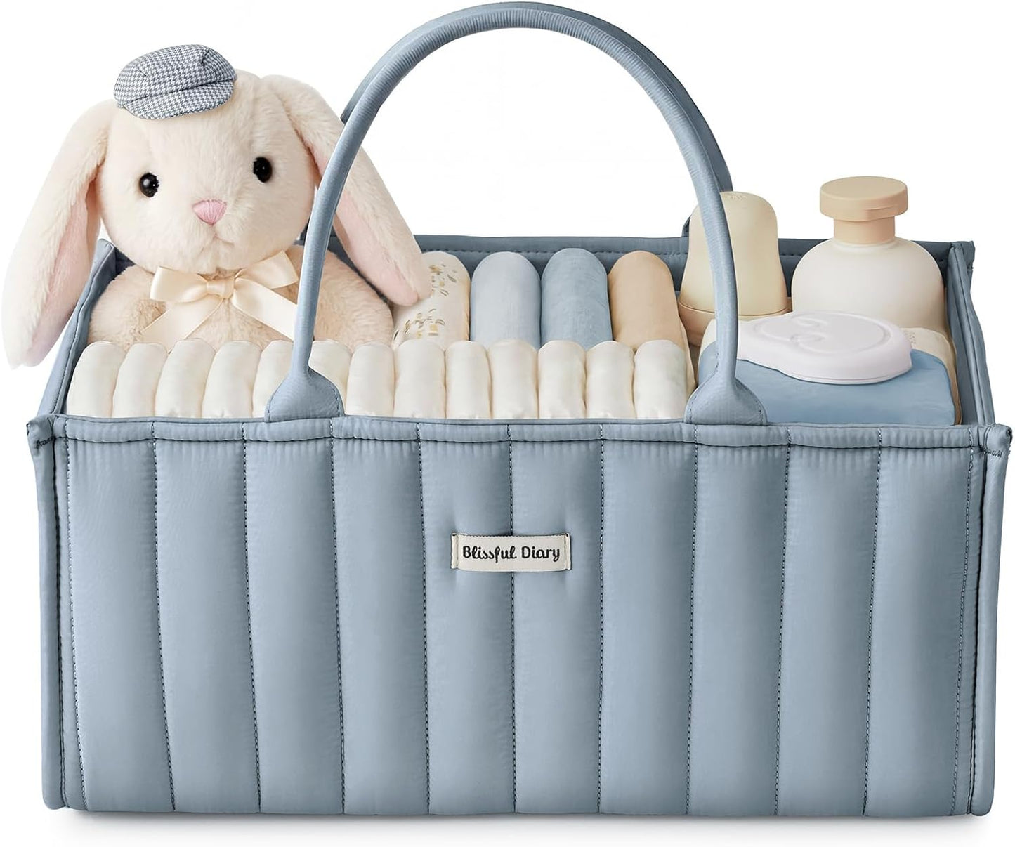 Blissful Diary Baby Diaper Caddy Organizer, Stylish Storage Basket for Newborn Essentials and Diaper Station, Gift for Baby Shower and Registry Must-Have, Dusty Blue