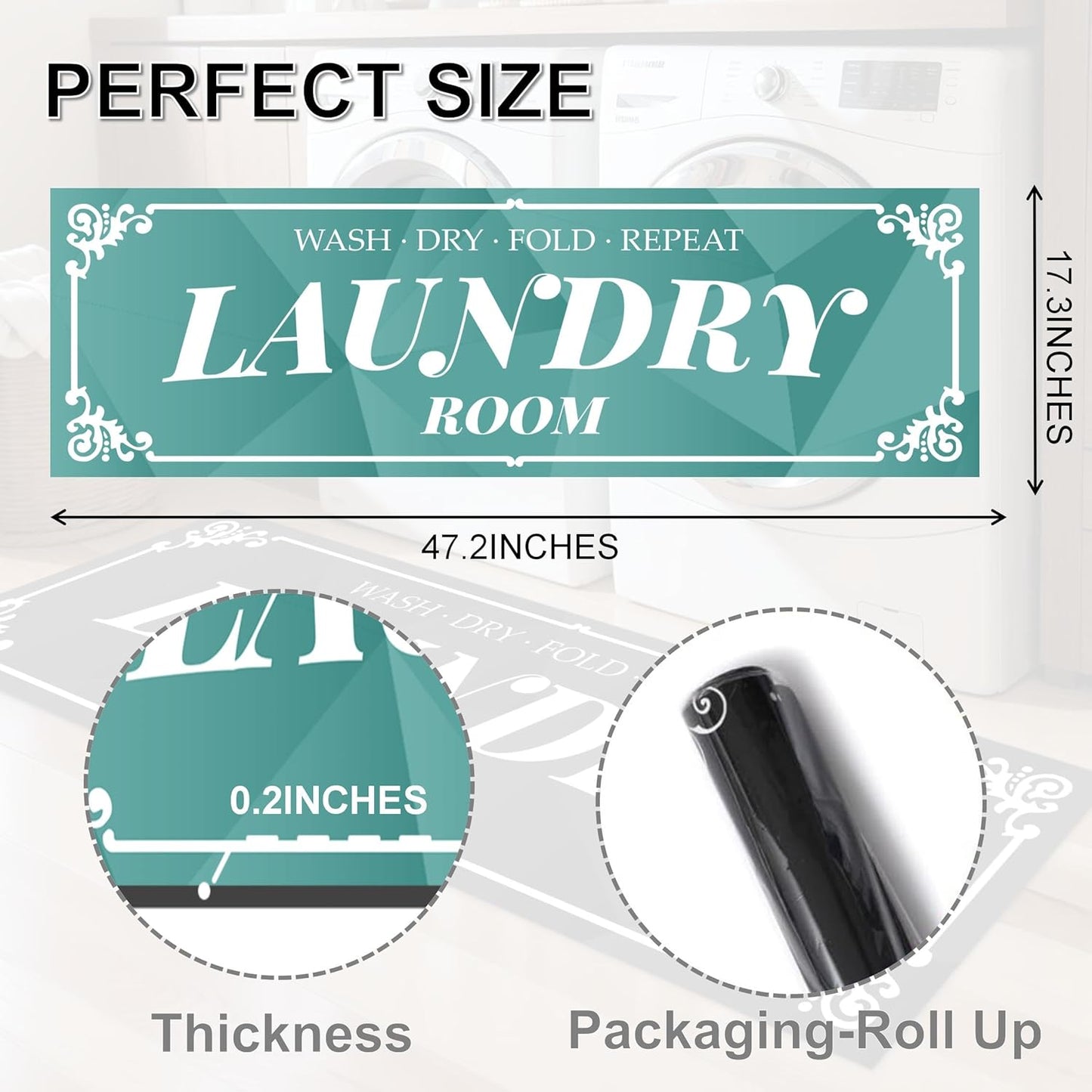 Laundry Room Rug: 17"X47" Non-Slip Washable Runner Rug, Rolled-up – NO Creases, Laundry Room Decor and Accessories, Text Design Laundry Mat - Area Rug for Farmhouse Kitchen Living Room Hallway