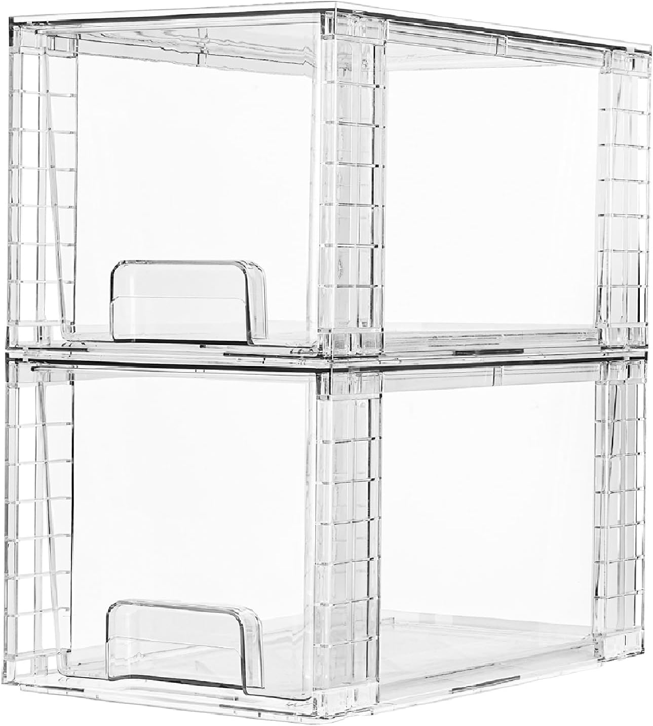 Vtopmart 4 Pack Large Stackable Storage Drawers,White,Easily Assemble Acrylic Bathroom Closet Undersink Organizers and Storage,Plastic Bins for Kitchen Cabinets,Pantry,Makeup,Medicine Organization