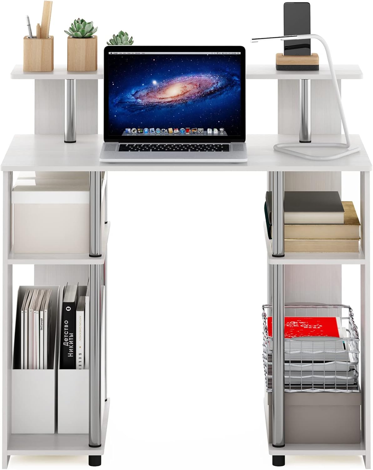 Furinno Jaya Simple Design Computer Writing Desk, White Oak/Stainless Steel
