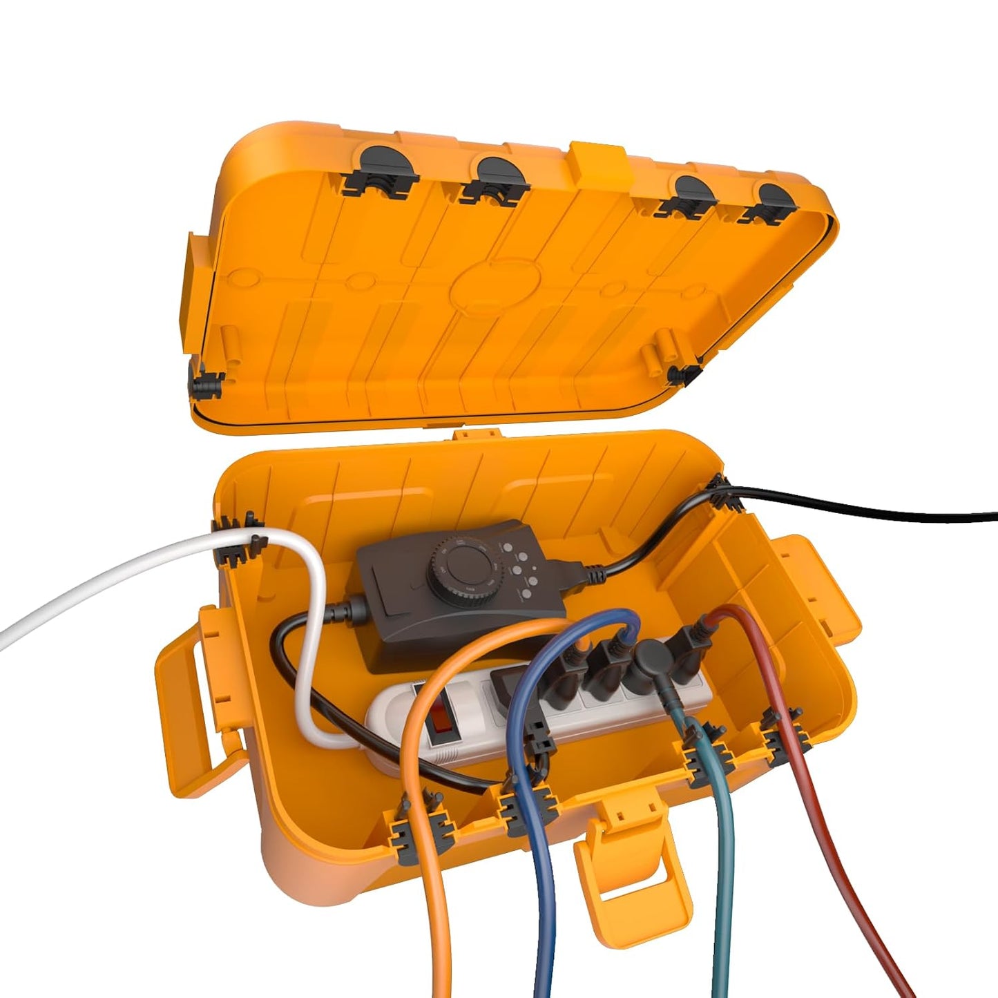Flemoon Large Outdoor Electrical Box, Waterproof Extension Cord Cover | Inner Size 12 x 7.4 x 3.9Inch, 6 Cable Entry Ports, IP54 Weatherproof Connection Box for Outlet, Timer, Holiday Light, Orange