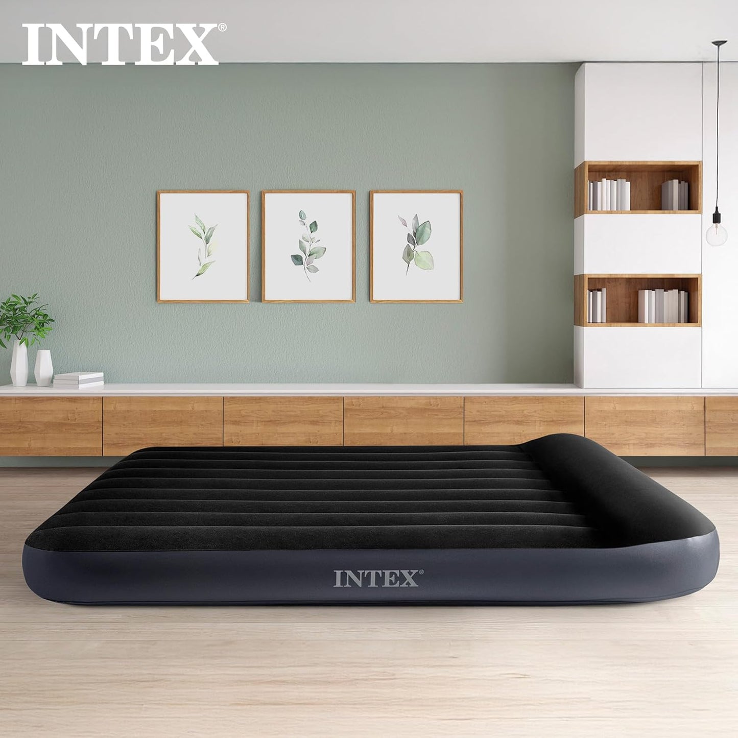 Intex Dura-Beam Standard Pillow Top Airbed Comfortable Blow Up Portable Air Mattress with Built-in Electric Pump and Carrying Bag, Twin Size, Blue
