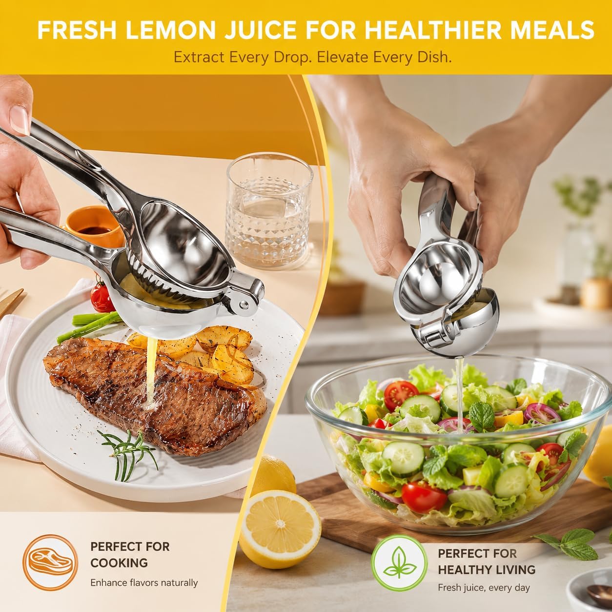 TEZZ Premium Lemon Squeezer, Large Heavy Duty Handhelp Juicer for Lemon, Metal Hand Press Citrus Juicer, Lime Squeezer Bar Tool, Manual Citrus Press