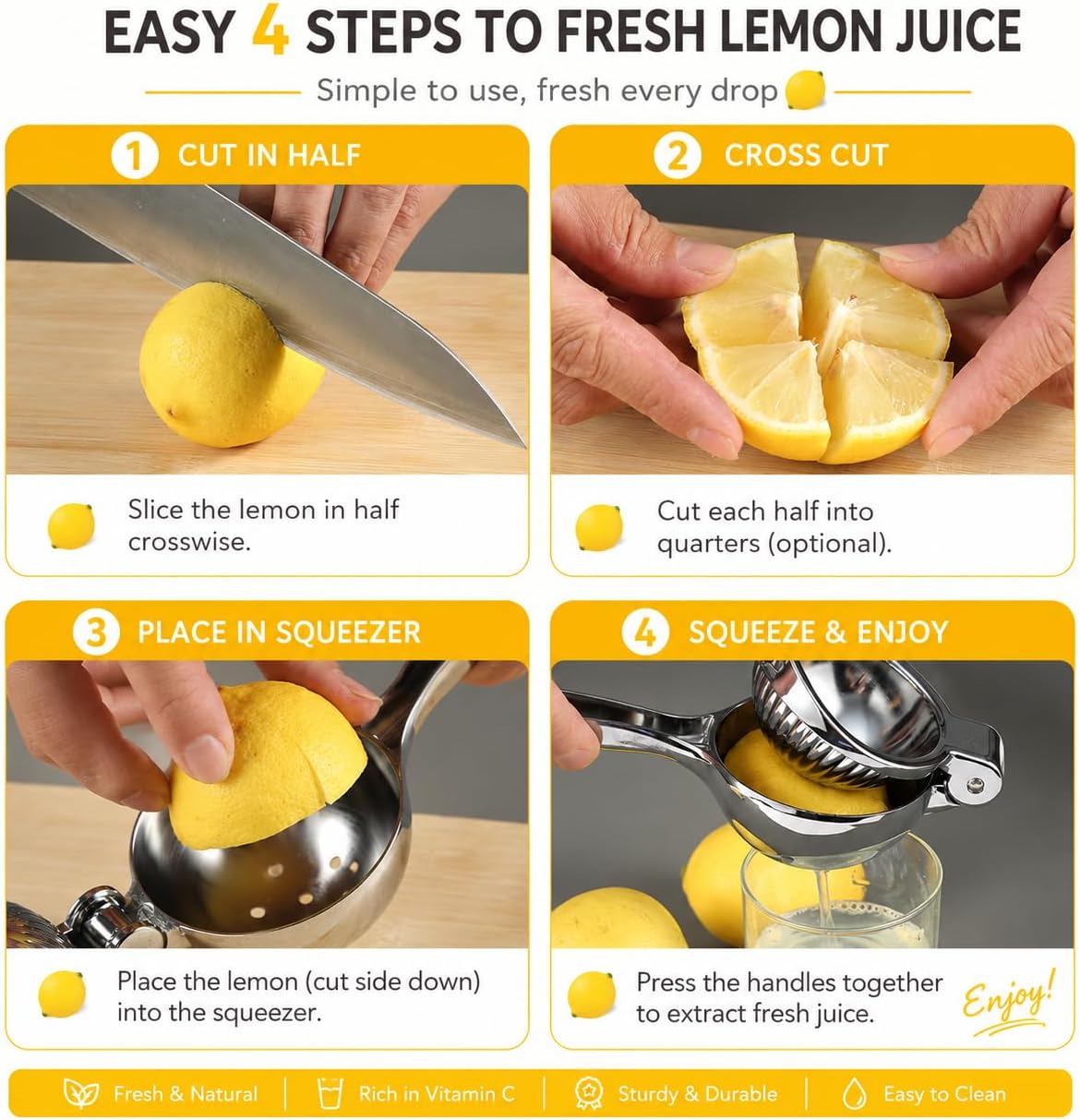 TEZZ Premium Lemon Squeezer, Large Heavy Duty Handhelp Juicer for Lemon, Metal Hand Press Citrus Juicer, Lime Squeezer Bar Tool, Manual Citrus Press