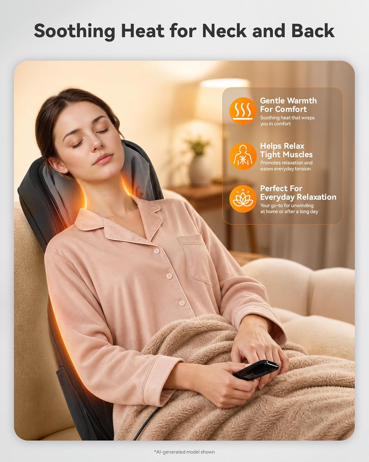 Snailax Back Massager with Heat, Shiatsu Massage Chair Pad for Home Office