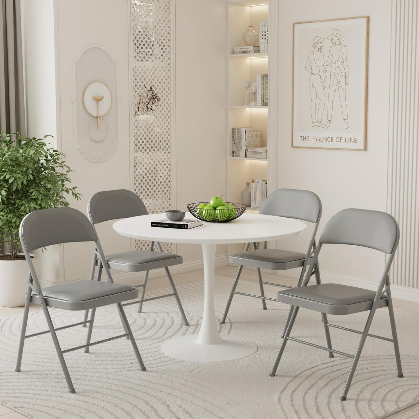 DUMOS 2 Pack Folding Chairs with Padded Cushion and Back - PU Leather Stackable Portable Dining Chairs Set, for Home and Office, Conference, Wedding, Party, Patio, Garden, for Indoor Outdoor, Grey