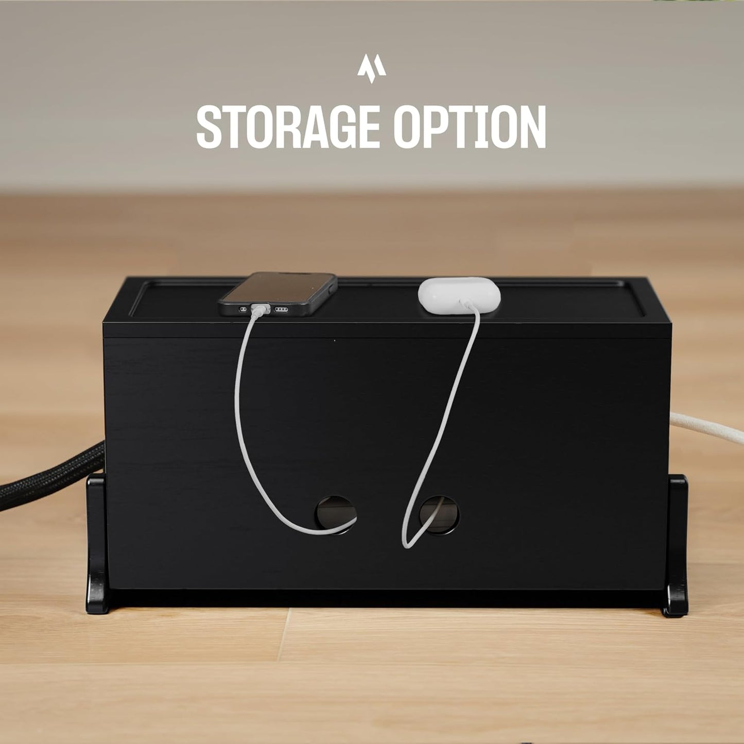 COREMINDED Extra Large Cable Management Box, Wood Cord Hider Box & Organizer for Power Strip, TV Wires & Desk Cable Storage