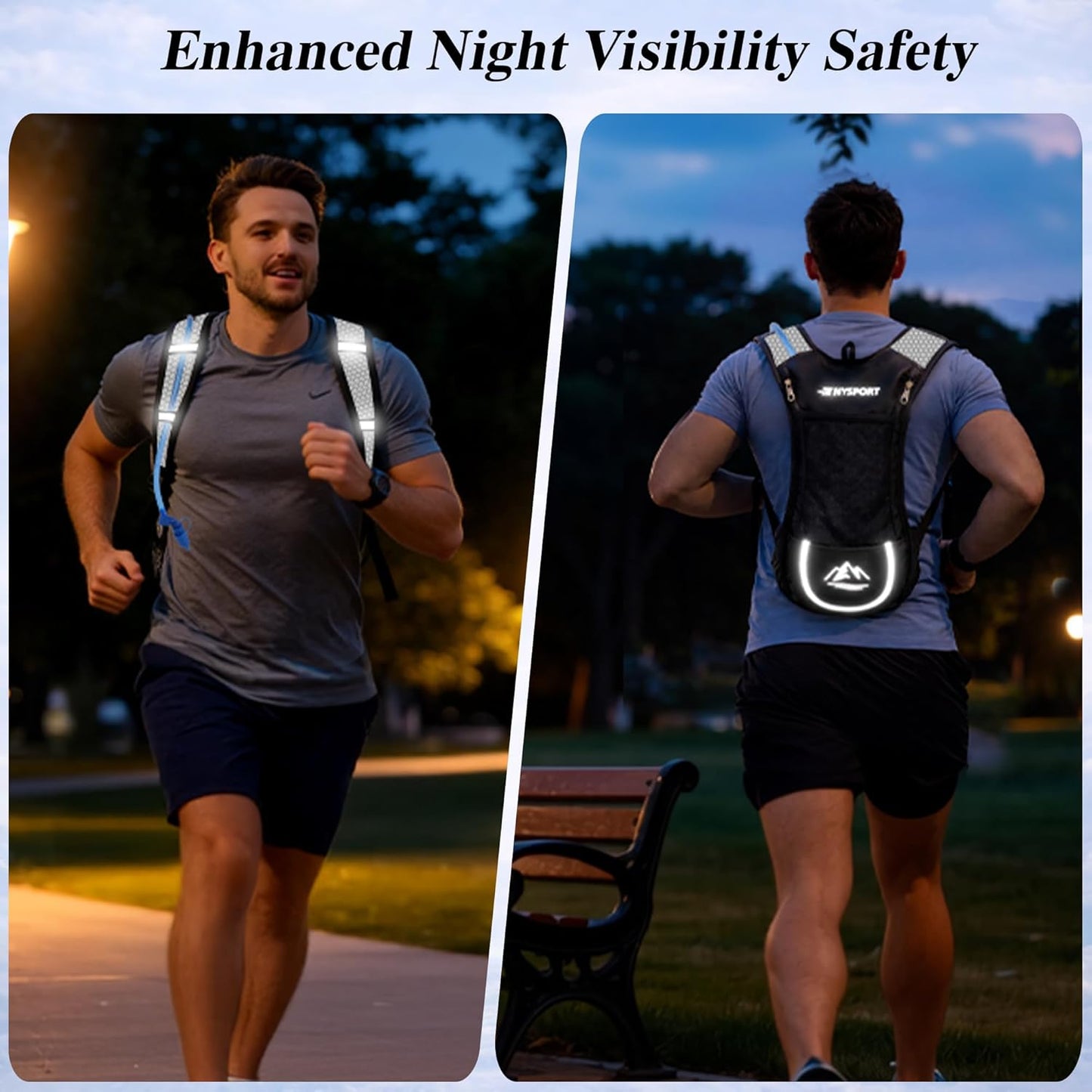 2 Pack Hydration Backpack Pack with 2L Hydration Bladder, TNYSPORT Lightweight Breathable Water Backpack with 3 Layer Pockets, Reinforced Shoulder Straps for Hiking Running Cycling