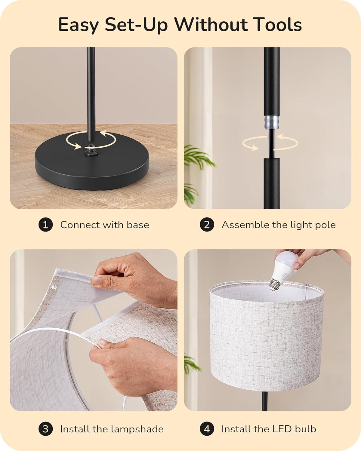 EDISHINE Upgraded Floor Lamps with 2 Lampshades, 63.7" Modern Standing Lamp with Foot Switch and Remote Control, Stepless Dimmable Minimalist Lamps for Bedroom, Office, (9W LED Bulb Included), Black