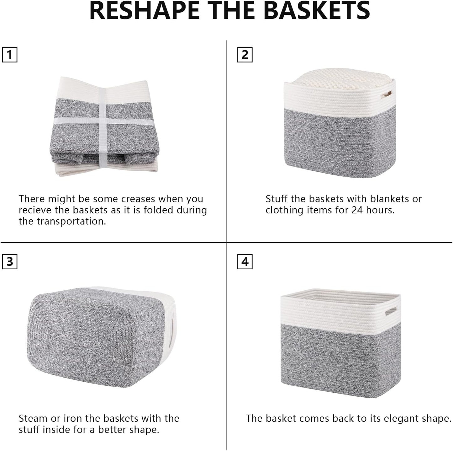 OIAHOMY 2 PACK Tall Storage baskets 30L Blanket Basket Living Room Grey | Large Collapsible Storage Bins Narrow Basket Baskets for Closet Organization Storage Baskets for Shelves Toy Storage Basket