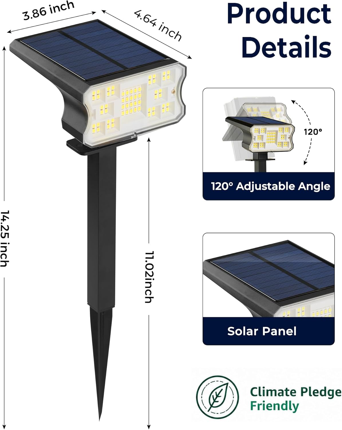 HGGH Solar Lights Outdoor Waterproof IP67, 60 LED 3 Lighting Modes Solar Spot Lights Outdoor for Yard Garden Pathway Landscape, Auto On/Off, Function 2 in 1(Warm White, 4 Pack)