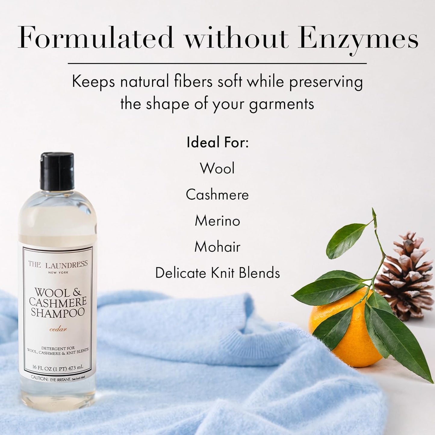 The Laundress Wool & Cashmere Shampoo, 31 Loads, Concentrated Liquid Laundry Detergent, Cedar Scent, Gentle Cold-Water Hand or Machine Wool Wash for Delicate Fabrics - Merino, Mohair & Knit Blends