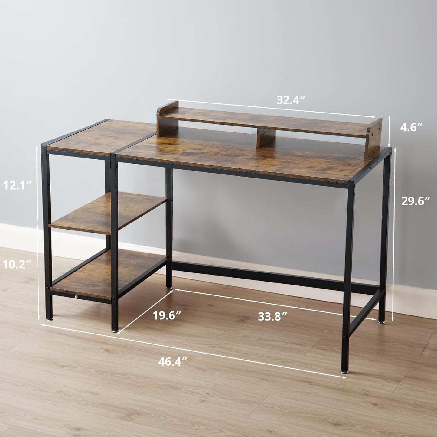 MINOSYS Computer Desk 47-inch with Storage Shelf - Vintage Ideal Gaming Desk for Bedrooms, Small Spaces, and Home Offices Modern Writing Desk for PCs.