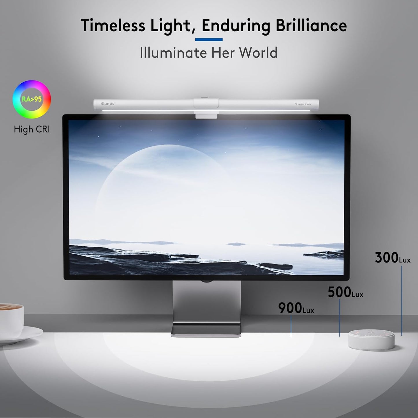 Quntis Monitor Light Bar with Remote, Eye-Care No Glare, Space Saving Home Office Desk Lamp, White, Stepless Dimming, Easy Setup LED Computer Light Backlight for Curved Gaming Monitors Reading Study