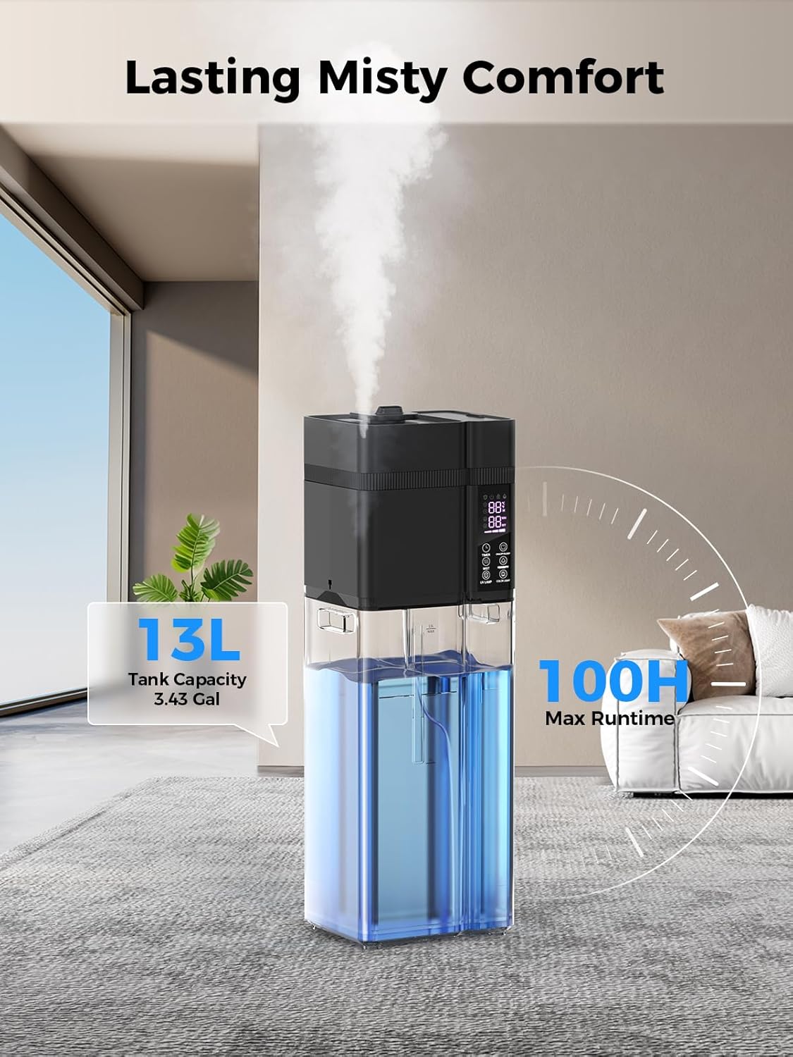 13L/3.43Gal Humidifier Large Room, 800ft² Coverage, 100H Runtime, Auto Humidity Control, Top Fill, Humidifiers for Bedroom, 35dB Quiet, Sleep Mode, Aroma Diffuser, 24H Timer, Auto Shut-off Protection