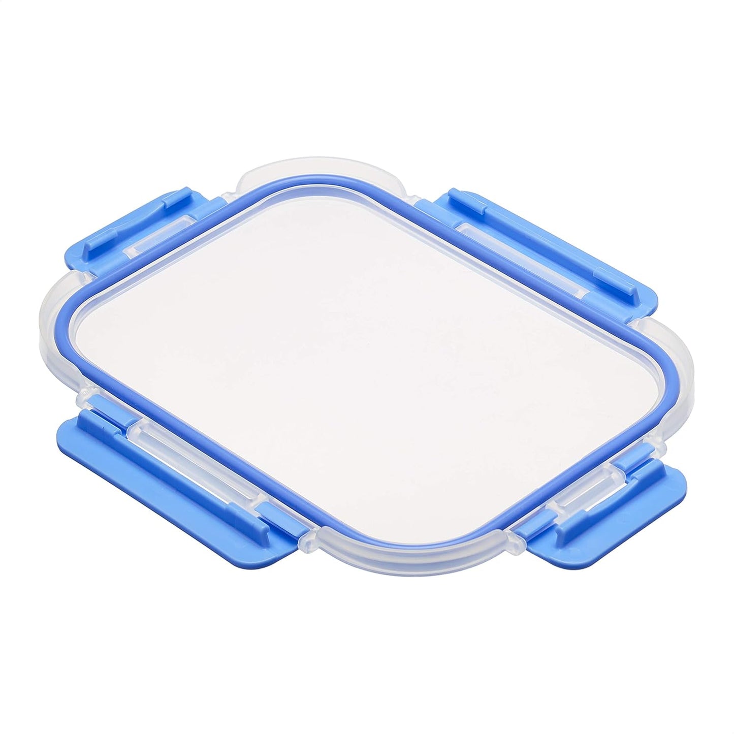 Amazon Basics Glass Food Storage Containers, Leak Proof, Oven Safe, Easy to Clean, Stain Resistant, Set of 7, 14 Pieces Including Lids, BPA-Free, Clear with Blue Silicone Ring
