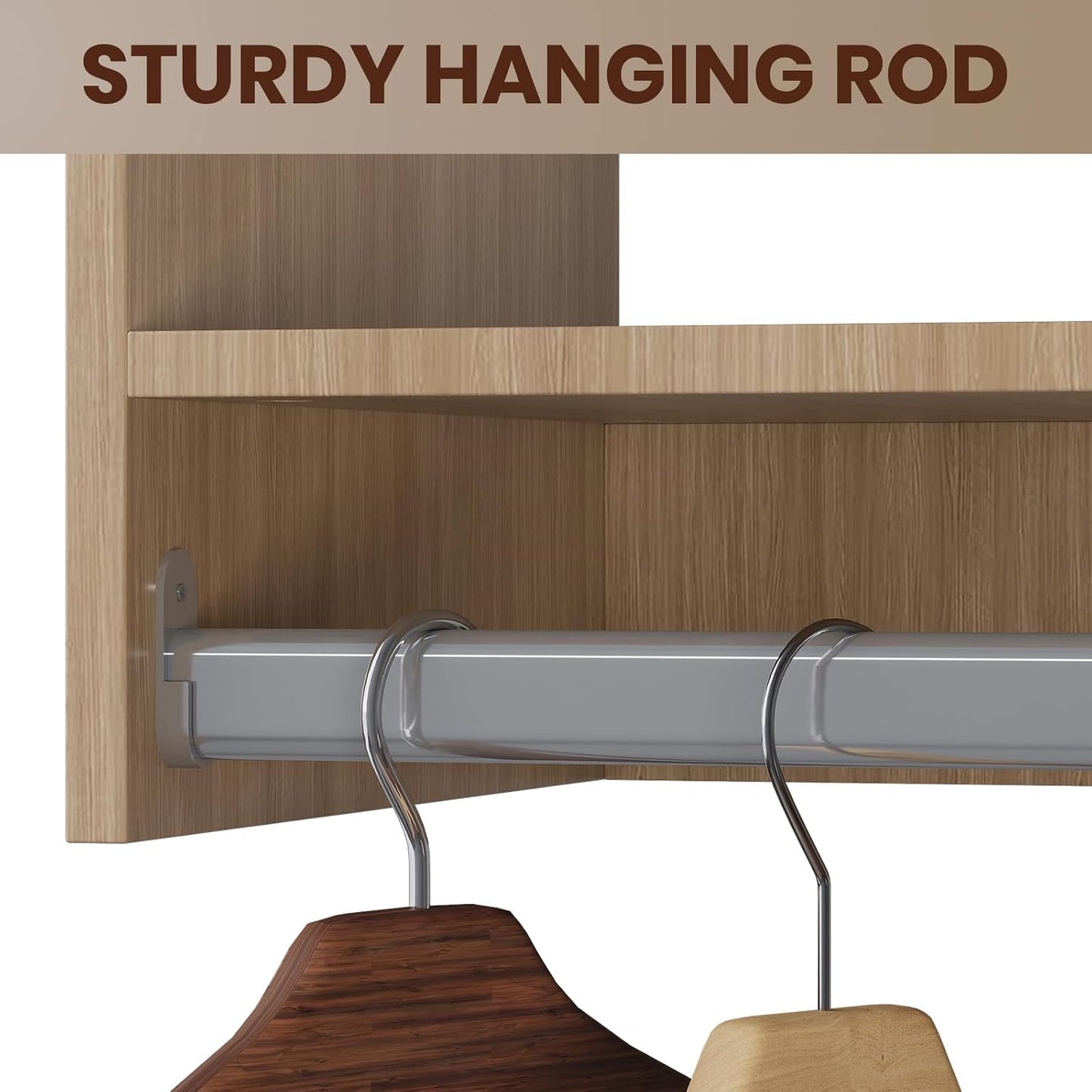 ROOMTEC 31.5" Tall Hanging Closet Unit, Modular Closet System with Hanging Rod, Wardrobe Organizer for Bedroom or Walk-in Closet, Wall Mounted, Customizable Clothes Storage Unit, Wood