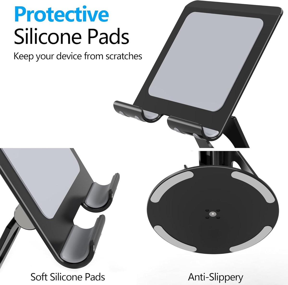Swivel Tablet Stand, Aluminum Portable 360°Rotating Adjustable Tablet Holder for All 4-12.9’’ iPad Surface Samsung Phone Tablet Kindle E-Reader and More(Black)