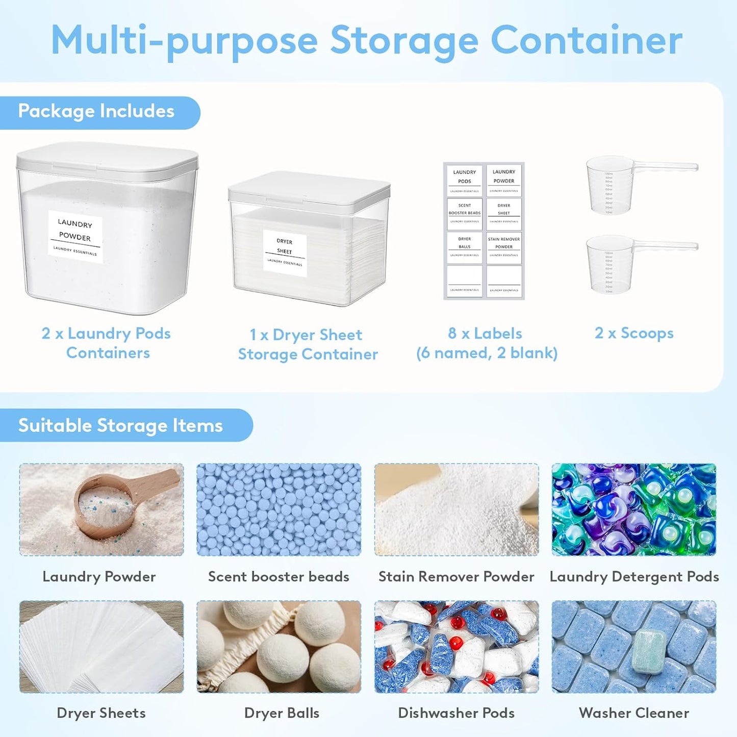 Lifewit Laundry Pods Container with Pop-up Lid, Coffee Pod K Cup Storage, Laundry Room Organization, Dryer Sheet Holder for Washing Powder Detergent, 2700 +2000ml/0.72+0.5gal, 3PCS