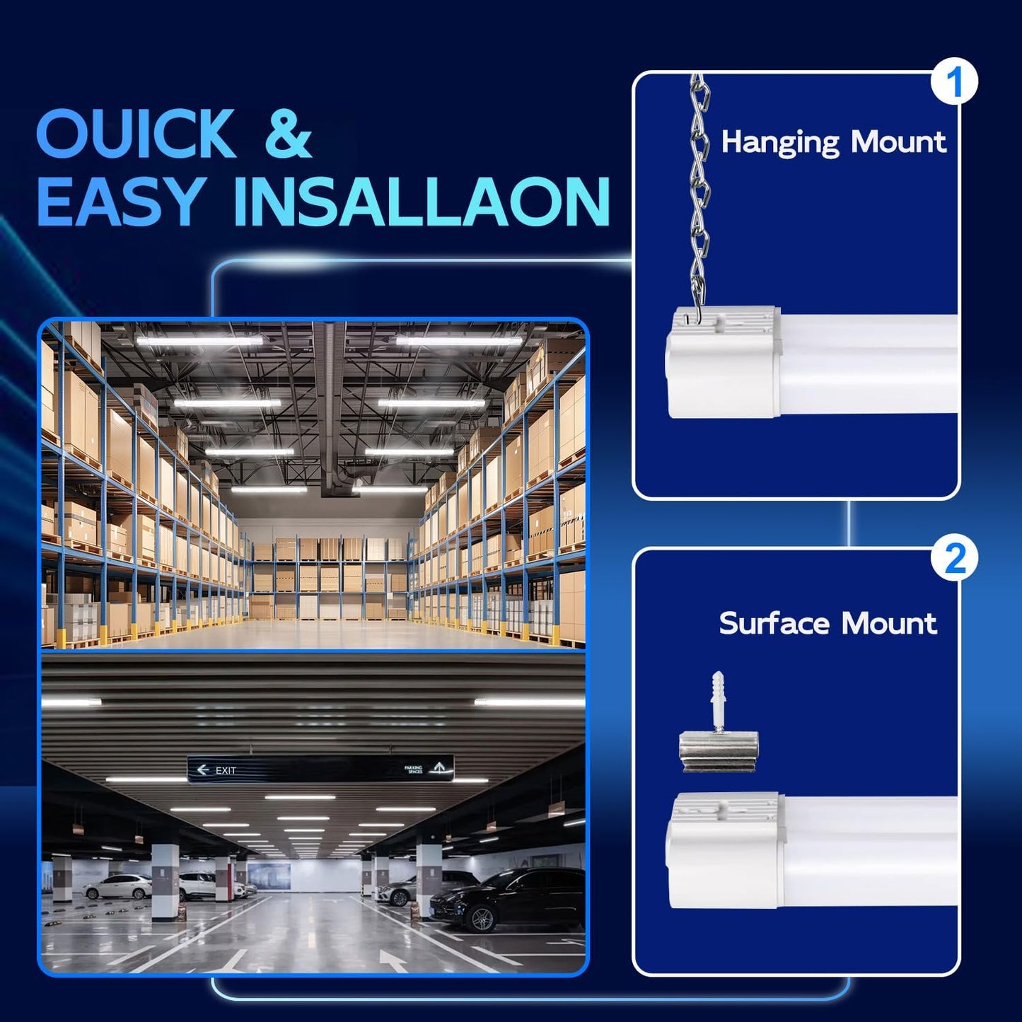 hykolity 2 Pack 4FT Linkable LED Shop Light for Garage, 4400lm, 4FT 42W Utility Light Fixture, 5000K Daylight LED Workbench Light with Plug, Hanging or Surface Mount, White - ETL