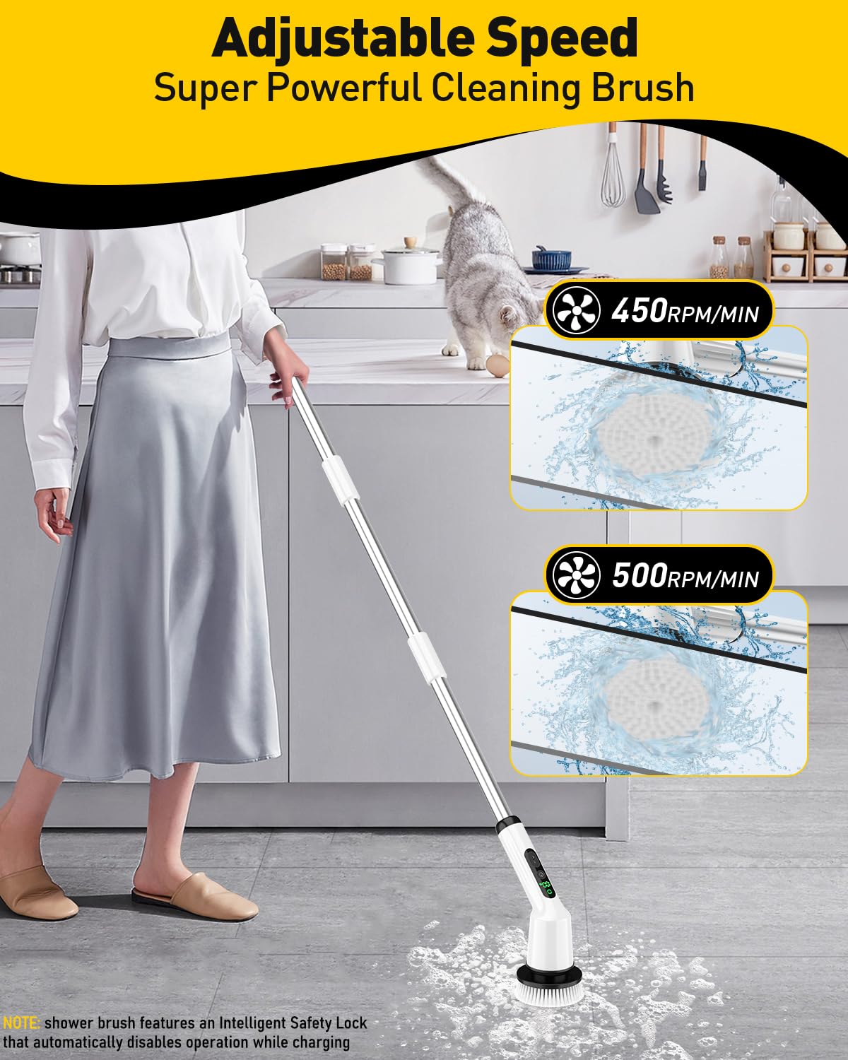 Electric Spin Scrubber for Cleaning Bathroom, Shower Scrubber Cordless Cleaning Brush with IPX7 Waterproof & 2 Speed, 3 Brush Heads, Bathroom Cleaning Supplies for Shower Tub Kitchen Tile Toilet White
