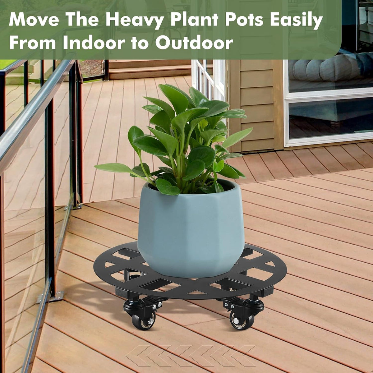 2 Packs 12 inches Large Metal Plant Caddy with Wheels Heavy-Duty Round Plant Stands with Casters Indoor Outdoor Flower Pot Mover Roller Base Garden Dolly Coasters Black, Strong Load Capacity
