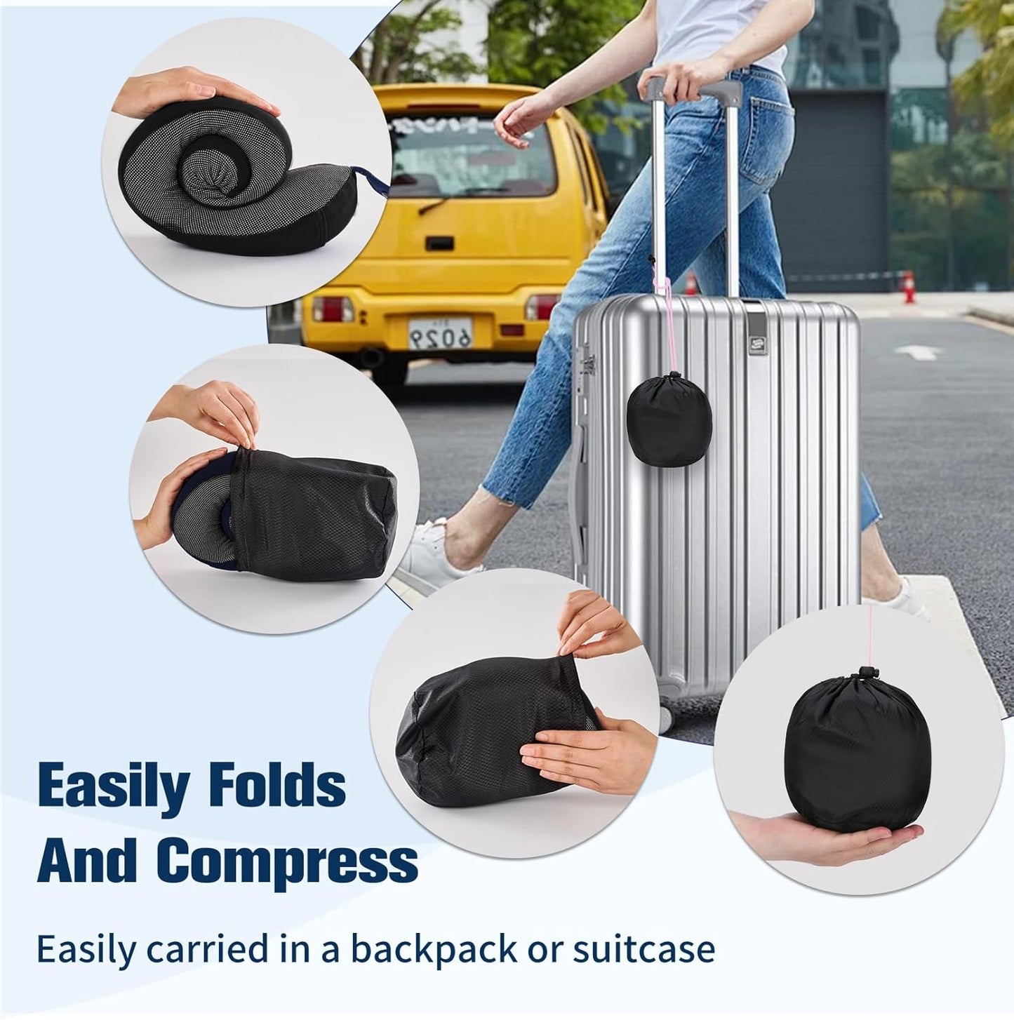 Cirorld Neck Pillow for Traveling, Travel Pillows for Airplanes,100% Pure Memory Foam Travel Neck Pillow, Adjustable Flight Pillow, Portable Plane Accessories with Eye Mask, Earplugs, Carry Bag