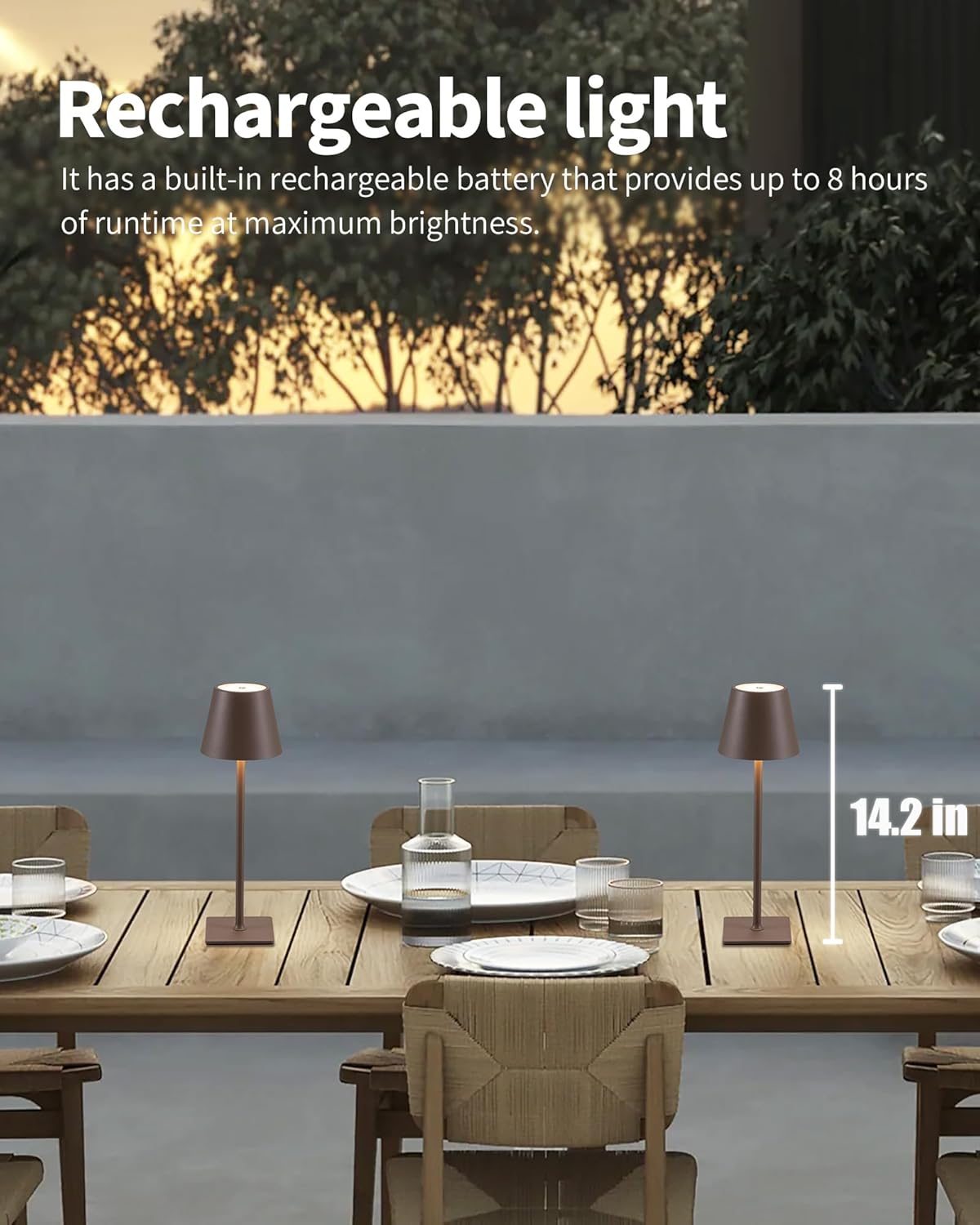 KDG 2 Pack Cordless Table Lamp,Portable LED Desk Lamp, 4000mAh Battery Operated, 3 Color Stepless Dimming Up, for Restaurant/Bedroom/Bars/Outdoor Party/Camping/Coffee Shop Night Light(Brown)