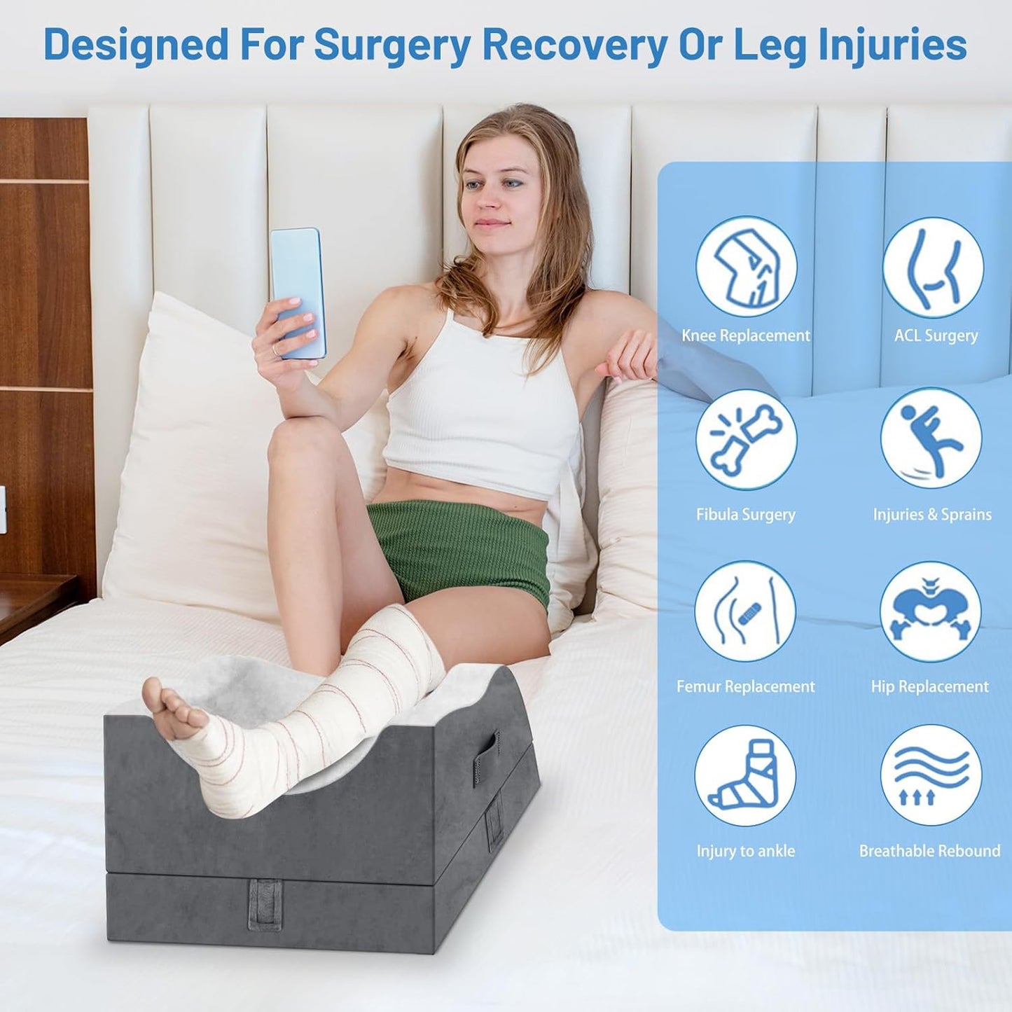 Leg Elevation Pillows, Wedge Pillow for After Surgery, Memory Foam Leg Support Adjustable, Comfort Care for Back Knee Hip Ankles Pain, Knee Pillow for Sleeping Blood Circulation Dark Grey & White