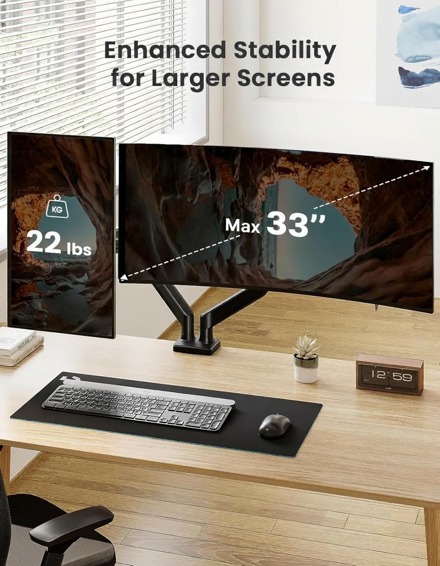 ErGear Dual Monitor Stand up to 33 inches Screen, Load-Bearing Max 22 lbs Each Arm, Adjustable Dual Monitor Mount, Sturdy Steel vesa Monitor Mount with Stable VESA 75x75 100x100mm