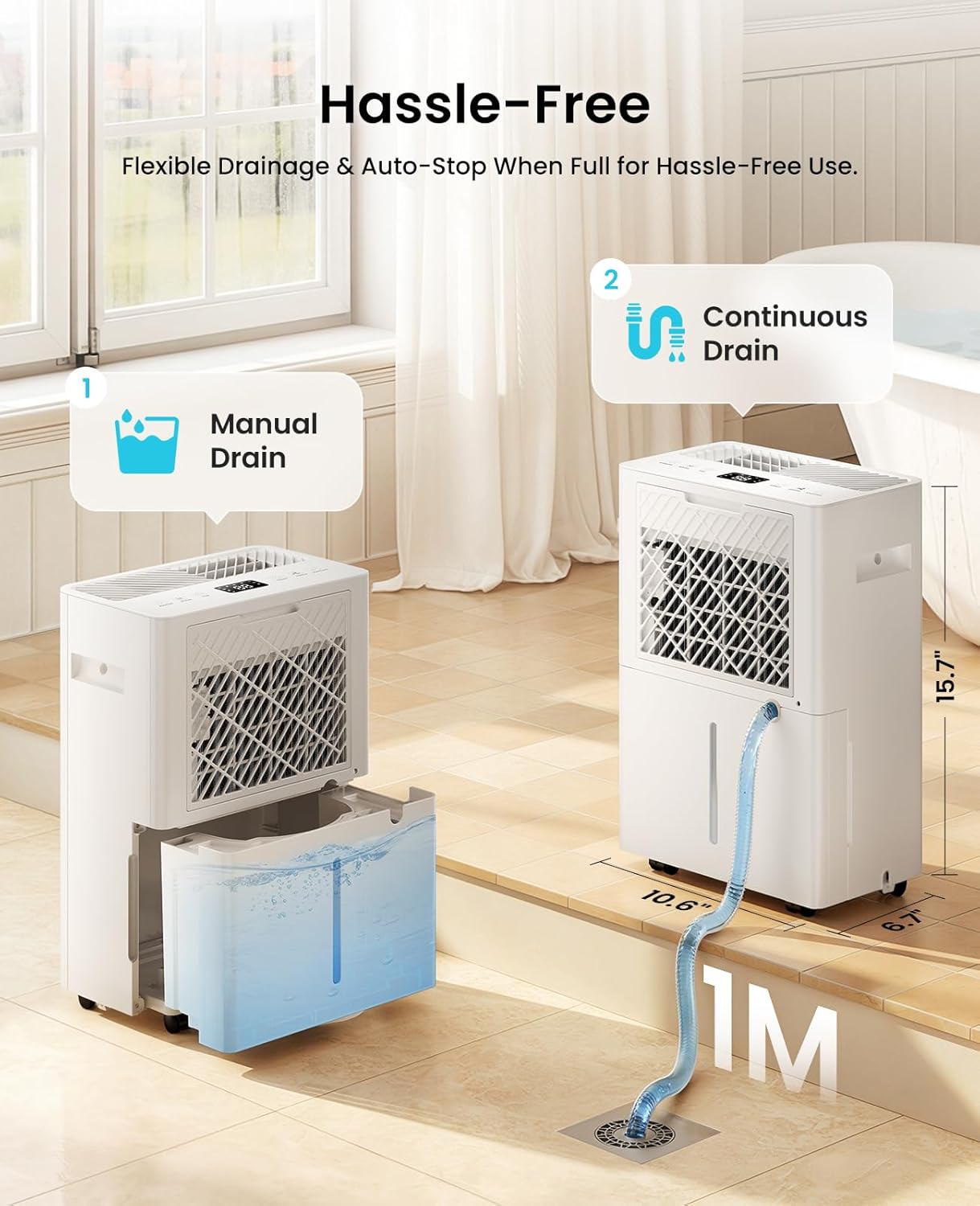 34 Pint Dehumidifier for Basement up to 2500 Sq.Ft, ozeeco Home Dehumidifier with Drain Hose, Ionizer, Humidity Control, Ultra Quiet, Child Lock, 24H Timer for Bedroom, Bathroom, RV