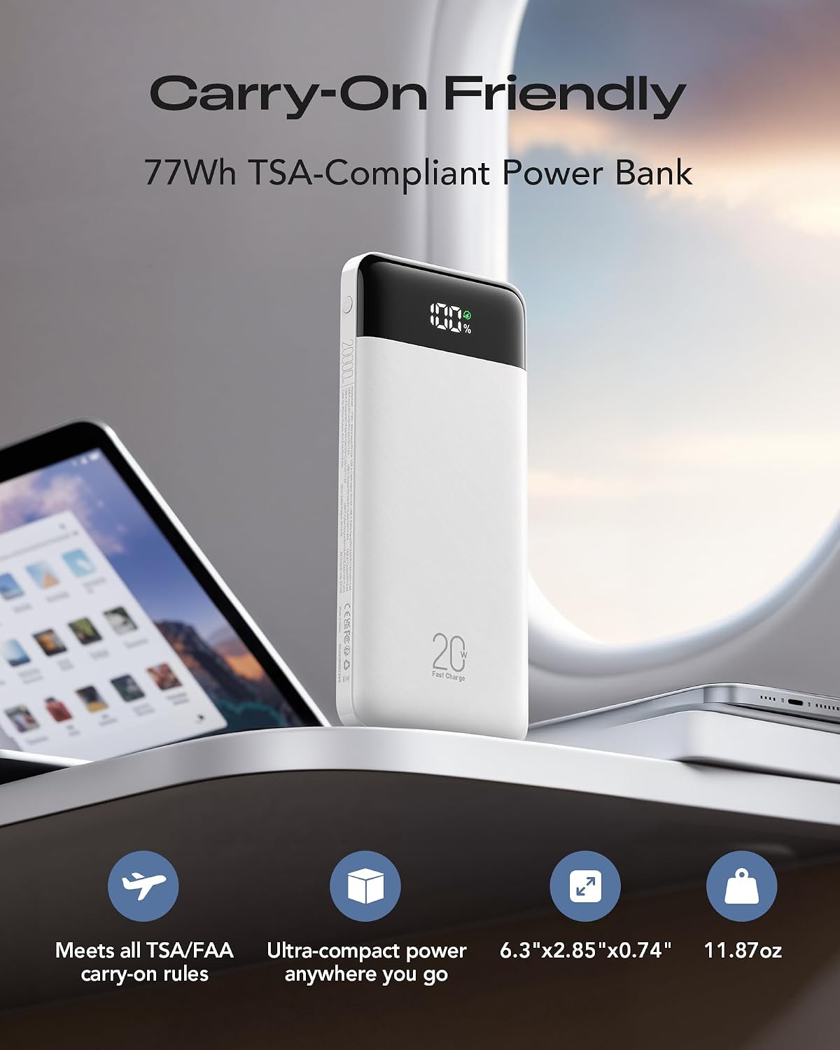Orfeika 20000mAh Power Bank, Portable Charger with 4 Built-in Cables