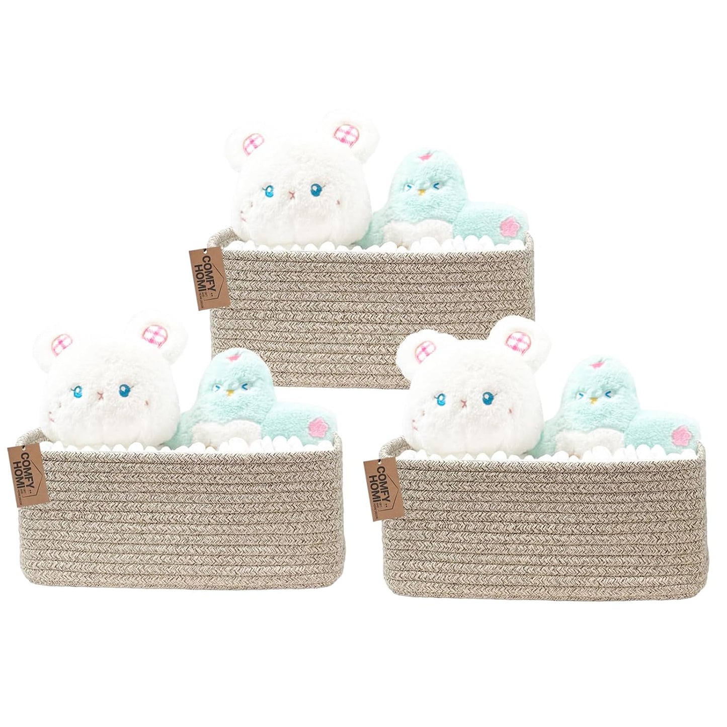 COMFY-HOMI 13" x 8.5" x 5.1" Storage Baskets for Organizing | Cotton Rope Woven Basket | Toy Storage Bin Box | Basket for Shelves, Closet Organizer Bin, Decorative Closet Shelf, 3 Pack