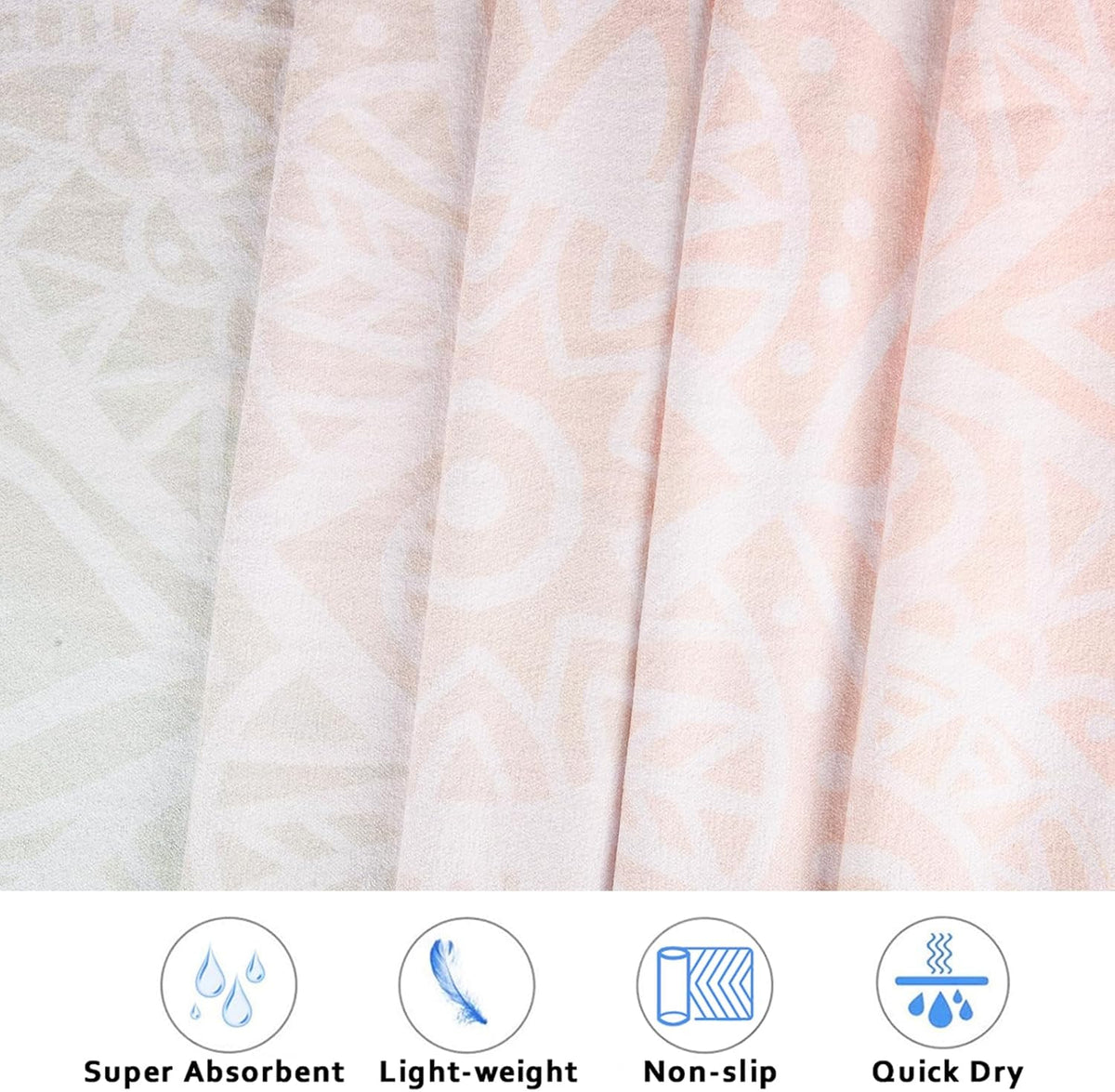 Hot Yoga Towel with Grip Dots, Non Slip, 74"x26", Pink Mandala