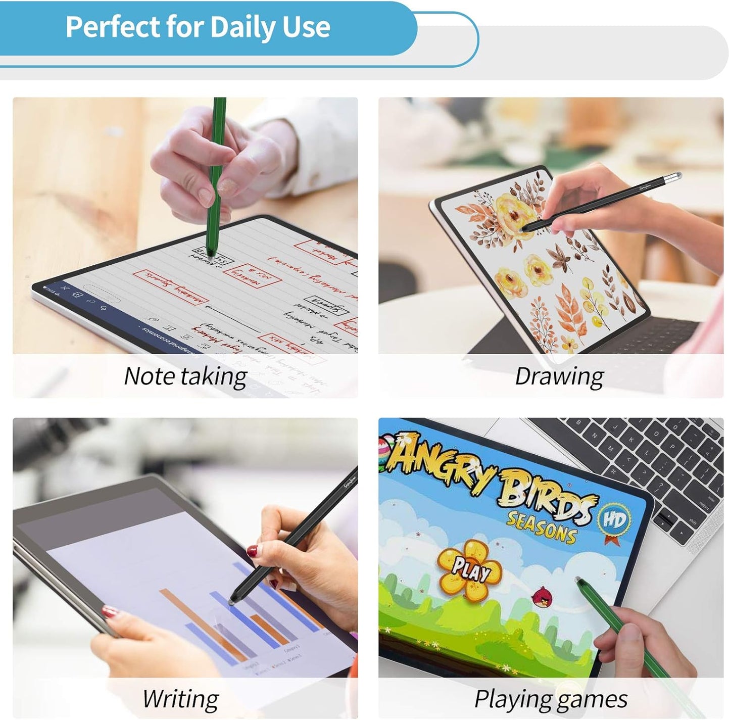 StylusHome Stylus for Touch Screens (2 Pcs), High Sensitivity 2 in 1 Fiber Tips Pen with 8 Extra Replaceable Tips, Stylus for iPad iPhone Tablets Samsung All Universal Touch Screen (Black & Green)