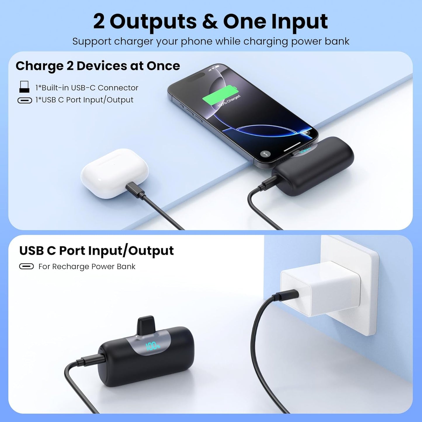 Mini Portable Charger for iPhone 17/16/15 Series,Upgraded 5500mAh PD Fast Charging USB-C Power Bank,Travel Pocket Size Portable Phone Charger for iPhone17/17Pro/17Pro Max/Air/16/15,Samsung,Android etc