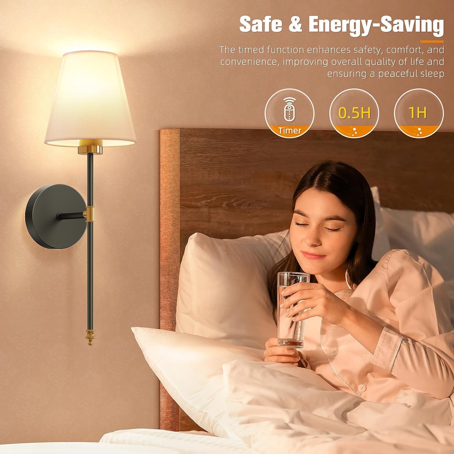 NIORSUN Battery Operated Wall Sconce Set of 2,Gold-Black Rechargeable Wall Lights with 10400mAh Dimmable Bulbs and Remote,9 Colors Wireless Wall Lamps for Bedroom Living Room Hallway Decor