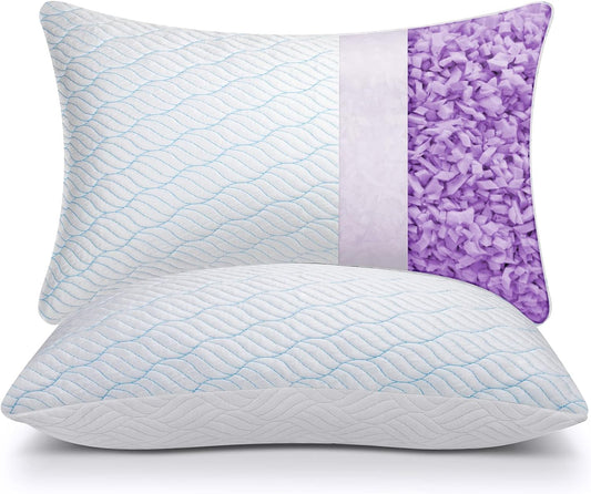 WISHSMILE Cooling Pillows Queen Size Set of 2, Memory Foam Pillows with Zipper, Adjustable Firmness for Sleeping Cool Cold Pillow to Hot, Side, Back and Stomach Sleepers, 2 Pack, 20x30