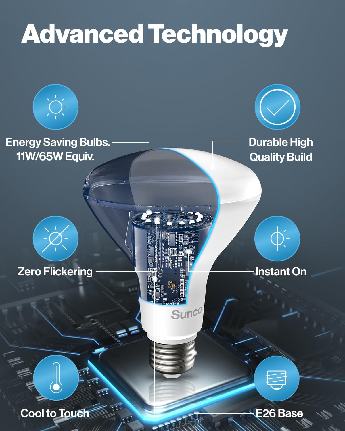 Sunco 12 Pack BR30 Light Bulbs LED, Recessed Can Light Bulbs, Indoor Flood Bulb, 850 LM, 11W (65W Equivalent), 6000K Daylight Deluxe, Dimmable, E26 Base, for Home, Kitchen, Bedroom UL