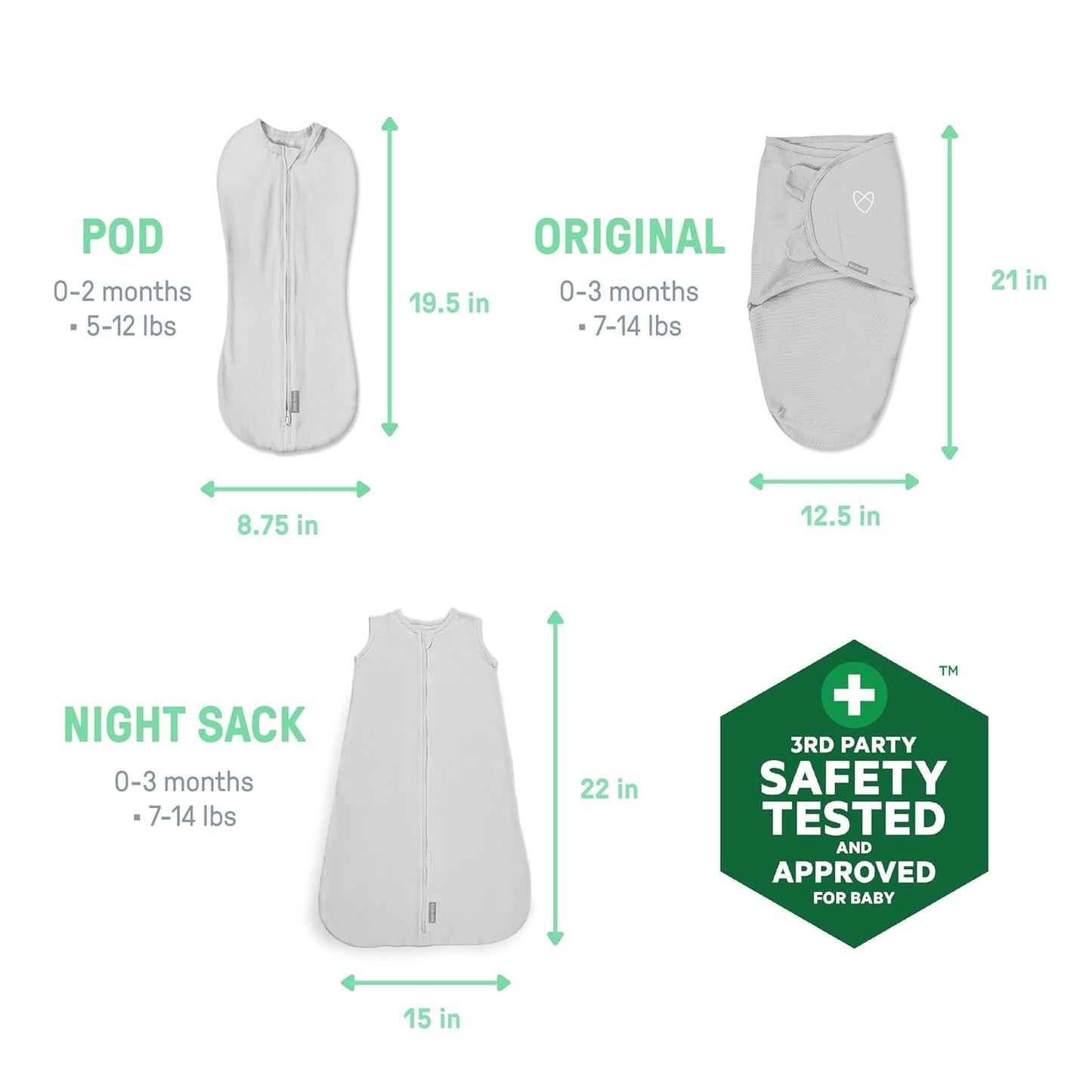 SwaddleMe by Ingenuity Comfort Pack Baby Swaddle Set, Size 0-3 Months, 5-14 Pounds, SwaddleMe Pod, Original Swaddle, Night Sack, 3pk - Little Bees