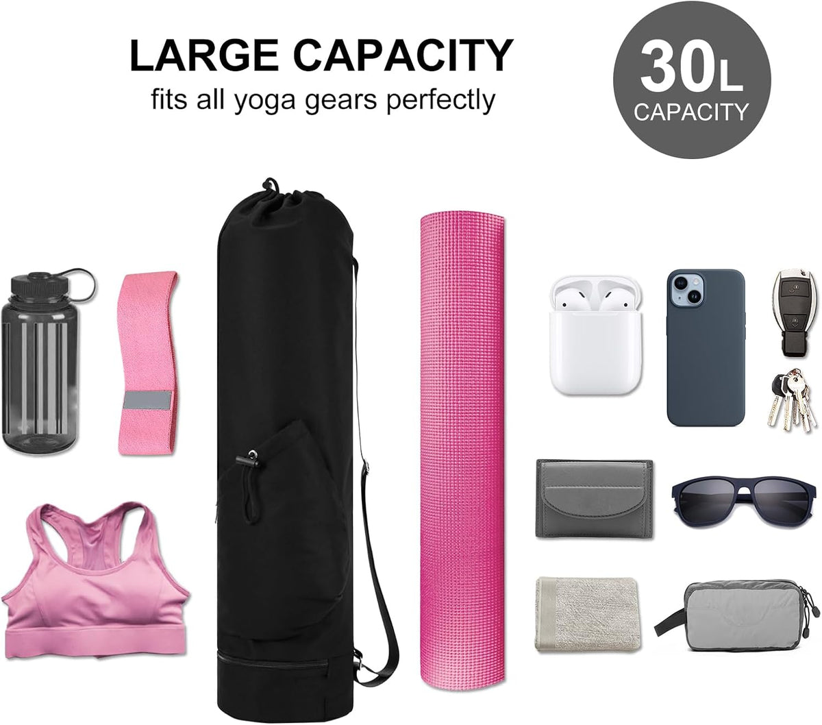 sportsnew Yoga Mat Bag with Water Bottle Pocket & Wet Pocket for Women