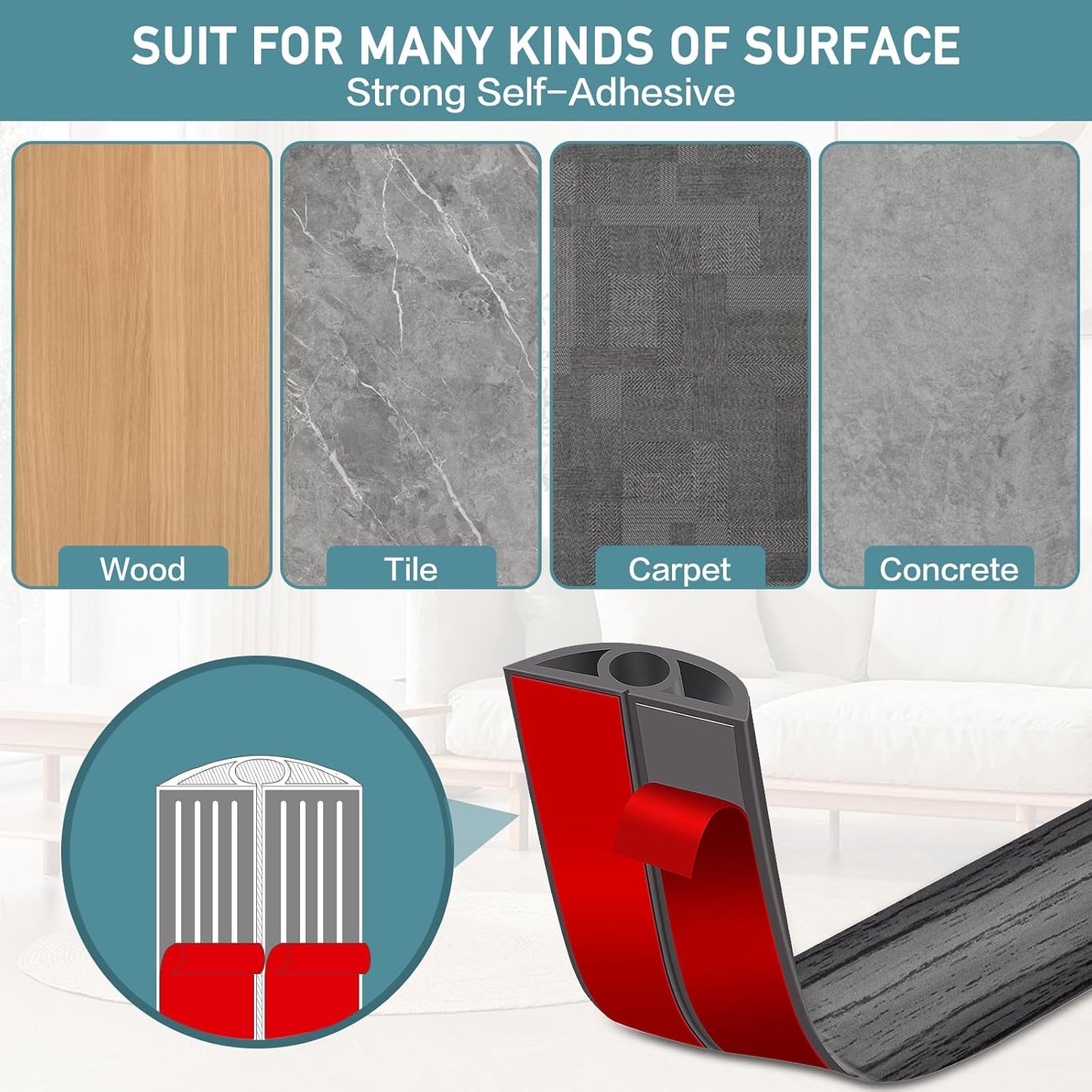 LSGCQ Floor Cord Cover Self Adhesive Cord Hider Floor Cable Management | Cord Covers for Wires on Floor Cable Cover, Prevent Cable Trips, Cable Cavity 0.32" W x 0.32" H, 20Ft, Deep Grey Wood
