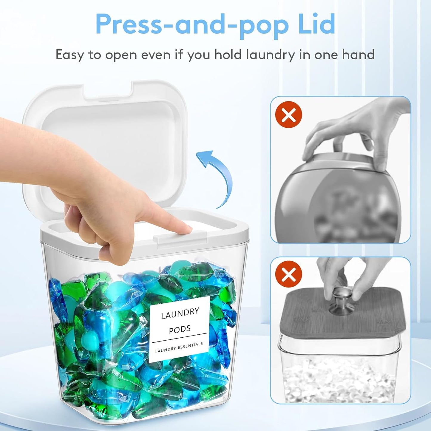 Lifewit Laundry Pods Container with Pop-up Lid, Coffee Pod K Cup Storage, Laundry Room Organization, Dryer Sheet Holder for Washing Powder Detergent, 2700 +2000ml/0.72+0.5gal, 3PCS