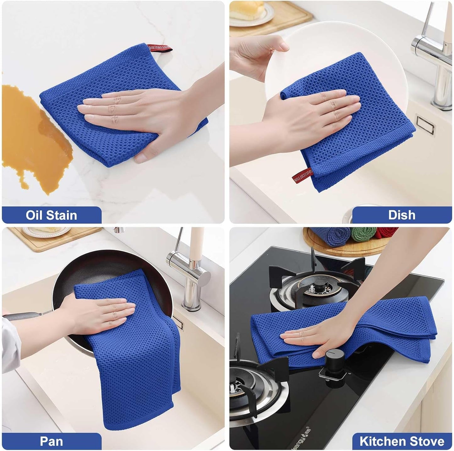 Homaxy 100% Cotton Kitchen Towels and Dishcloths Set, 12 x 12 Inches and 13 x 28 Inches, Set of 8 Bulk Kitchen Towels Set, Ultra Soft Absorbent Dish Cloths for Washing Dishes, Blueberry