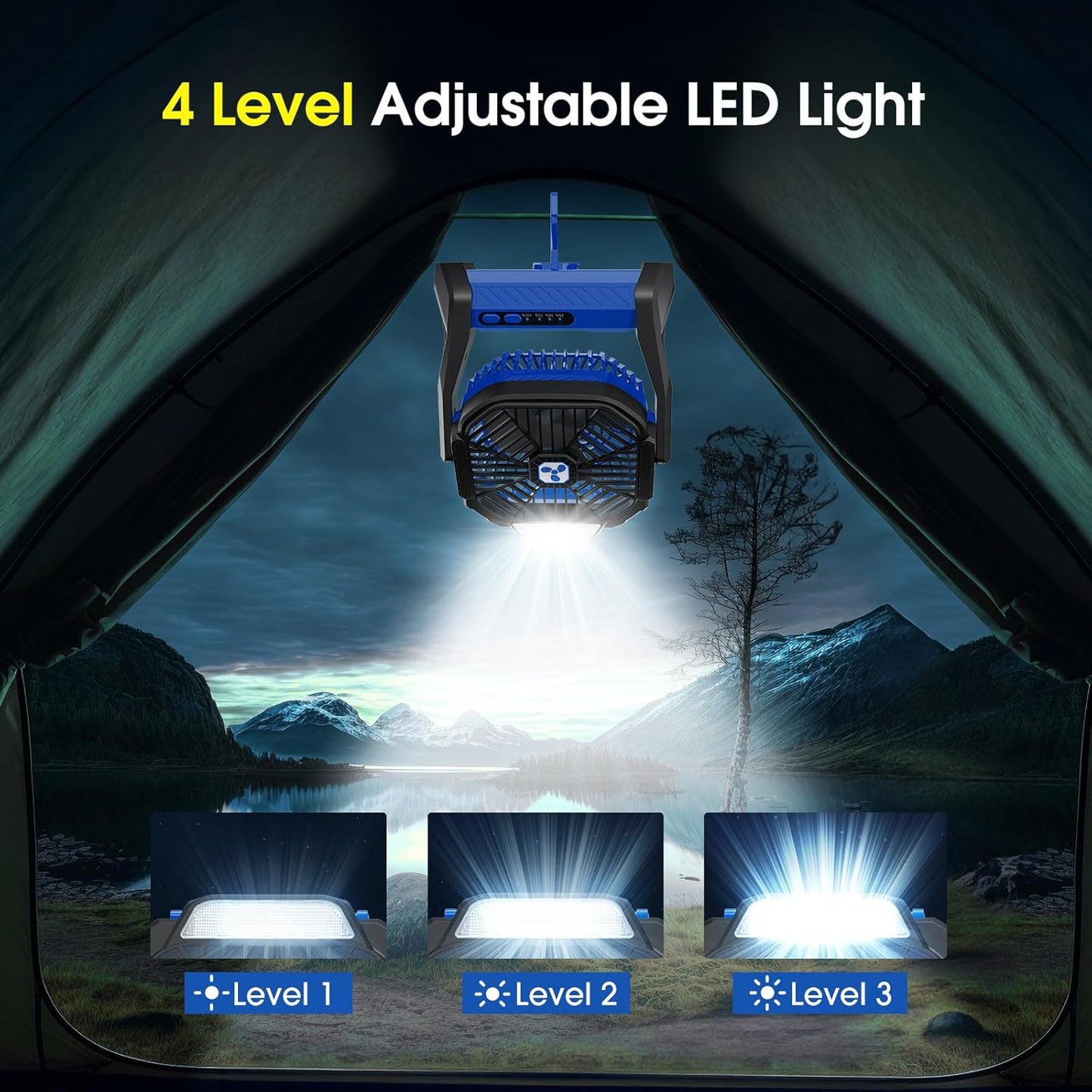 Portable Fan Rechargeable, 20000mAh Cordless Battery Powered Camping Tent Fans with SOS & LED Lantern, Small USB C Operated Outdoor Ventilador for Travel Camp Fishing Picnic Beach Home Essentials