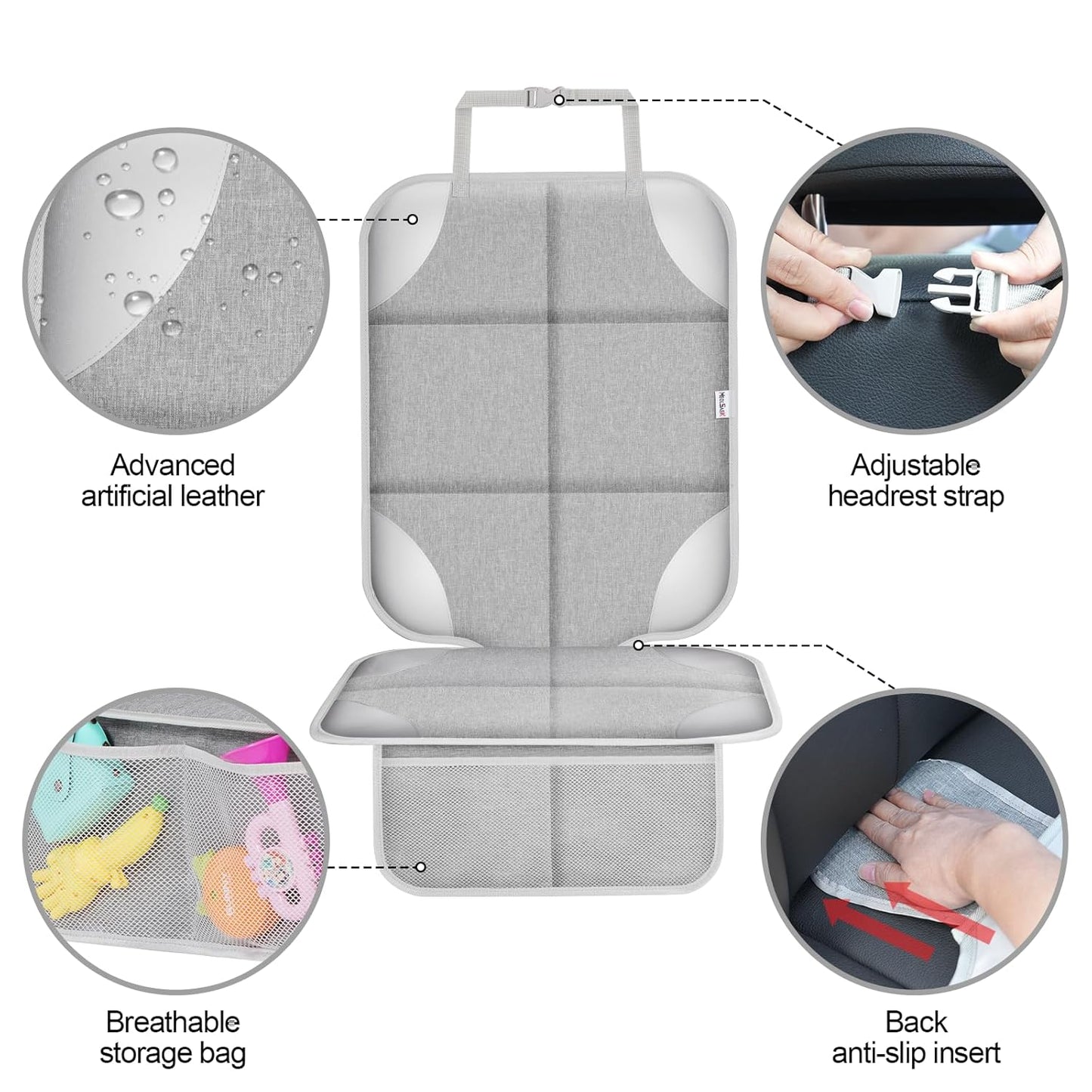 Meolsaek Car Seat Protector for Child Car Seat, Durable 600D Fabric Waterproof Car Seat Cover with Thick Pad Non-Slip Backing，No Imprints (Silver Gray-1 pc)
