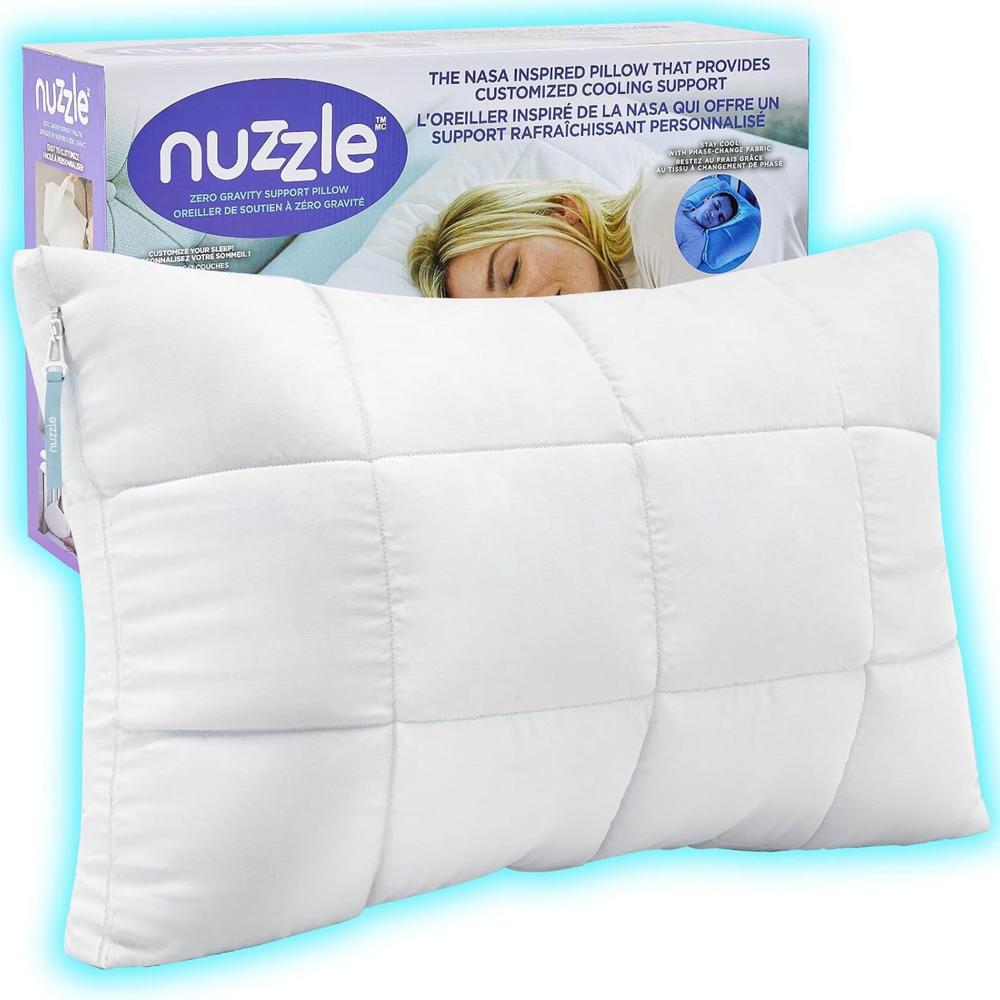 Nuzzle Adjustable Firm Pillow , Luxury Standard Size Bed Pillow Hotel Collection - Best Adjust Height Soft Cooling Pillow for Back, Stomach or Side Sleepers - Home Gifts