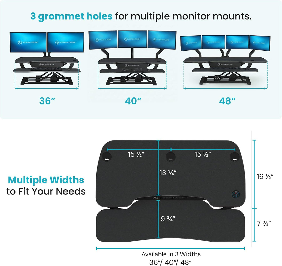 VERSADESK PowerPro 36 Inch Electric Standing Desk Converter – Push-Button Height Adjustable Sit to Stand Desk Riser for Dual Monitors & Laptop – Motorized Desktop Workstation with Wide Keyboard Tray
